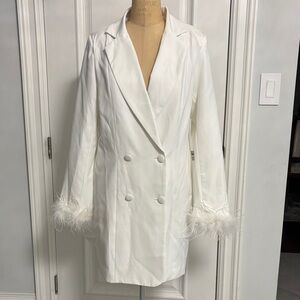 Boohoo White Feather Cuff Mini Dress